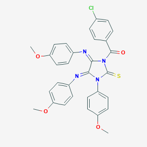 molecular formula C31H25ClN4O4S B307180 1-(4-Chlorobenzoyl)-3-(4-methoxyphenyl)-4,5-bis[(4-methoxyphenyl)imino]imidazolidine-2-thione 
