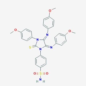 molecular formula C30H27N5O5S2 B307185 4-{3-(4-Methoxyphenyl)-4,5-bis[(4-methoxyphenyl)imino]-2-thioxoimidazolidin-1-yl}benzenesulfonamide 