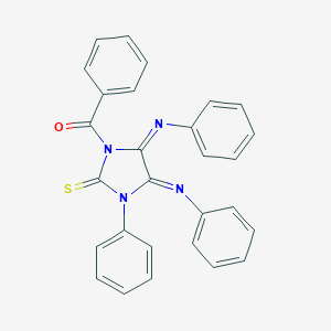molecular formula C28H20N4OS B307200 1-Benzoyl-3-phenyl-4,5-bis(phenylimino)imidazolidine-2-thione 
