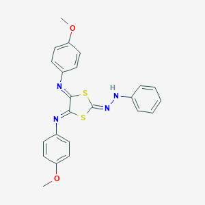 molecular formula C23H20N4O2S2 B307214 4,5-Bis[(4-methoxyphenyl)imino]-1,3-dithiolan-2-one phenylhydrazone 