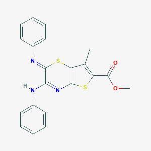 molecular formula C21H17N3O2S2 B307220 Methyl 3-anilino-7-methyl-2-(phenylimino)-2H-thieno[3,2-b][1,4]thiazine-6-carboxylate 