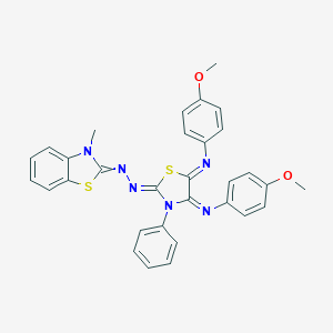 molecular formula C31H26N6O2S2 B307222 4,5-bis[(4-methoxyphenyl)imino]-3-phenyl-1,3-thiazolidin-2-one (3-methyl-1,3-benzothiazol-2(3H)-ylidene)hydrazone 
