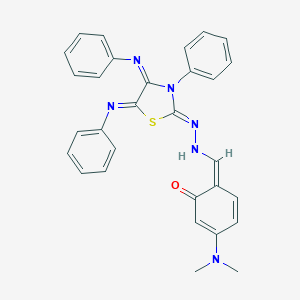 molecular formula C30H26N6OS B307229 (6Z)-3-(dimethylamino)-6-[[(2Z)-2-[3-phenyl-4,5-bis(phenylimino)-1,3-thiazolidin-2-ylidene]hydrazinyl]methylidene]cyclohexa-2,4-dien-1-one 