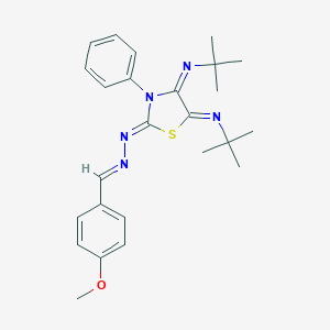 molecular formula C25H31N5OS B307230 4-Methoxybenzaldehyde [4,5-bis(tert-butylimino)-3-phenyl-1,3-thiazolidin-2-ylidene]hydrazone 
