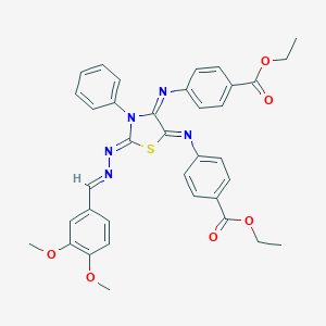 Ethyl 4-[(2-[(3,4-dimethoxybenzylidene)hydrazono]-4-{[4-(ethoxycarbonyl)phenyl]imino}-3-phenyl-1,3-thiazolidin-5-ylidene)amino]benzoate