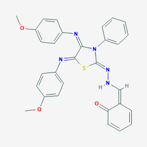 molecular formula C30H25N5O3S B307235 (6Z)-6-[[(2Z)-2-[4,5-bis[(4-methoxyphenyl)imino]-3-phenyl-1,3-thiazolidin-2-ylidene]hydrazinyl]methylidene]cyclohexa-2,4-dien-1-one 