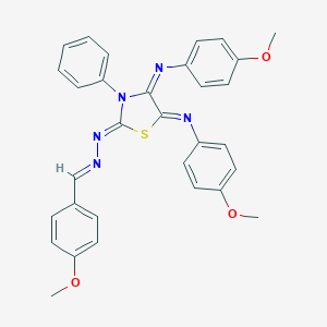 molecular formula C31H27N5O3S B307238 4-Methoxybenzaldehyde {4,5-bis[(4-methoxyphenyl)imino]-3-phenyl-1,3-thiazolidin-2-ylidene}hydrazone 