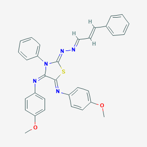 molecular formula C32H27N5O2S B307239 3-Phenylacrylaldehyde {4,5-bis[(4-methoxyphenyl)imino]-3-phenyl-1,3-thiazolidin-2-ylidene}hydrazone 