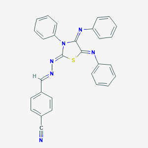 molecular formula C29H20N6S B307241 4-{2-[3-Phenyl-4,5-bis(phenylimino)-1,3-thiazolidin-2-ylidene]carbohydrazonoyl}benzonitrile 