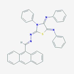 molecular formula C36H25N5S B307242 9-Anthracenecarbaldehyde [3-phenyl-4,5-bis(phenylimino)-1,3-thiazolidin-2-ylidene]hydrazone 