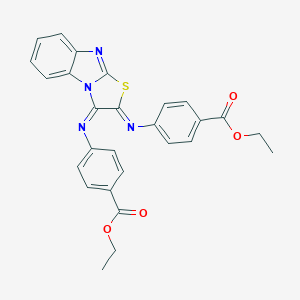 molecular formula C27H22N4O4S B307245 Ethyl 4-((3-((4-(ethoxycarbonyl)phenyl)imino)[1,3]thiazolo[3,2-a]benzimidazol-2(3H)-ylidene)amino)benzoate 