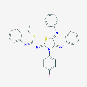 molecular formula C30H24FN5S2 B307249 ethyl N-[3-(4-fluorophenyl)-4,5-bis(phenylimino)-1,3-thiazolidin-2-ylidene]-N'-phenylimidothiocarbamate 
