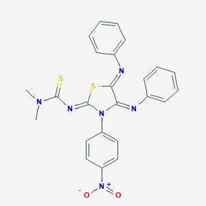 molecular formula C24H20N6O2S2 B307255 N'-[3-{4-nitrophenyl}-4,5-bis(phenylimino)-1,3-thiazolidin-2-ylidene]-N,N-dimethylthiourea 