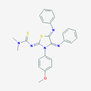 molecular formula C25H23N5OS2 B307257 N'-[3-(4-methoxyphenyl)-4,5-bis(phenylimino)-1,3-thiazolidin-2-ylidene]-N,N-dimethylthiourea 