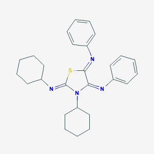 N-(3-Cyclohexyl-2-(cyclohexylimino)-4-(phenylimino)-1,3-thiazolidin-5-ylidene)aniline