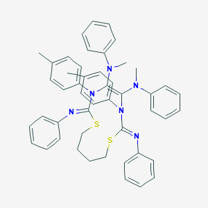 molecular formula C48H48N6S2 B307273 N-[4,5-bis(methylanilino)-3,6-bis(4-methylphenyl)-7-(phenylimino)-1,8-dithia-3,6-diazacyclododec-4-en-2-ylidene]-N-phenylamine 