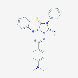 molecular formula C24H22N6S B307280 1-{[4-(Dimethylamino)benzylidene]amino}-2-imino-3-phenyl-5-(phenylimino)-4-imidazolidinethione 