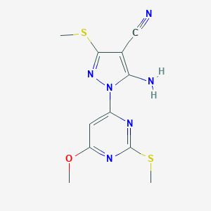 molecular formula C11H12N6OS2 B307305 5-Amino-1-(6-methoxy-2-methylsulfanylpyrimidin-4-yl)-3-methylsulfanylpyrazole-4-carbonitrile 