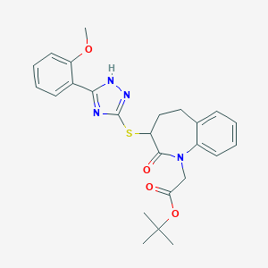 molecular formula C25H28N4O4S B307329 tert-butyl (3-{[5-(2-methoxyphenyl)-4H-1,2,4-triazol-3-yl]sulfanyl}-2-oxo-2,3,4,5-tetrahydro-1H-1-benzazepin-1-yl)acetate 
