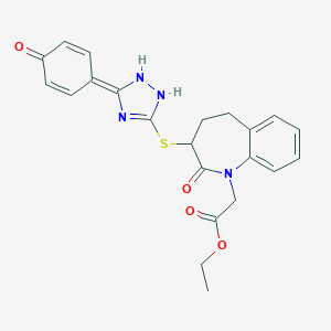 molecular formula C22H22N4O4S B307336 ethyl 2-[2-oxo-3-[[5-(4-oxocyclohexa-2,5-dien-1-ylidene)-1,2-dihydro-1,2,4-triazol-3-yl]sulfanyl]-4,5-dihydro-3H-1-benzazepin-1-yl]acetate 