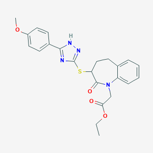 molecular formula C23H24N4O4S B307337 ethyl (3-{[5-(4-methoxyphenyl)-4H-1,2,4-triazol-3-yl]sulfanyl}-2-oxo-2,3,4,5-tetrahydro-1H-1-benzazepin-1-yl)acetate 