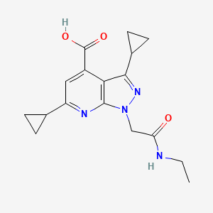 molecular formula C17H20N4O3 B3073514 3,6-Dicyclopropyl-1-(2-(ethylamino)-2-oxoethyl)-1H-pyrazolo[3,4-b]pyridine-4-carboxylic acid CAS No. 1018052-15-7