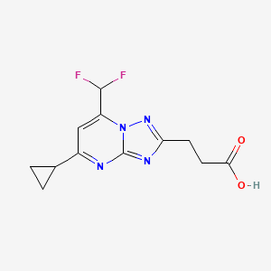 molecular formula C12H12F2N4O2 B3073520 3-(5-环丙基-7-(二氟甲基)-[1,2,4]三唑并[1,5-a]嘧啶-2-基)丙酸 CAS No. 1018052-21-5