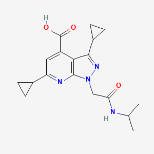 molecular formula C18H22N4O3 B3073528 3,6-Dicyclopropyl-1-(2-(isopropylamino)-2-oxoethyl)-1H-pyrazolo[3,4-b]pyridine-4-carboxylic acid CAS No. 1018052-23-7
