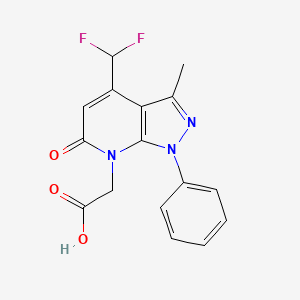 molecular formula C16H13F2N3O3 B3073536 2-(4-(Difluoromethyl)-3-methyl-6-oxo-1-phenyl-1H-pyrazolo[3,4-b]pyridin-7(6H)-yl)acetic acid CAS No. 1018052-39-5