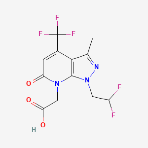 molecular formula C12H10F5N3O3 B3073547 2-(1-(2,2-Difluoroethyl)-3-methyl-6-oxo-4-(trifluoromethyl)-1H-pyrazolo[3,4-b]pyridin-7(6H)-yl)acetic acid CAS No. 1018052-55-5