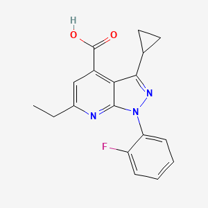molecular formula C18H16FN3O2 B3073578 3-环丙基-6-乙基-1-(2-氟苯基)-1H-吡唑并[3,4-b]吡啶-4-羧酸 CAS No. 1018053-46-7