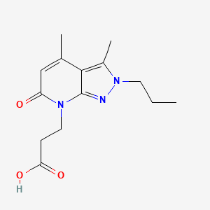 molecular formula C14H19N3O3 B3073636 3-(3,4-Dimethyl-6-oxo-2-propyl-2H-pyrazolo[3,4-b]pyridin-7(6H)-yl)propanoic acid CAS No. 1018126-69-6