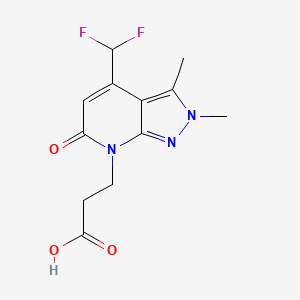 molecular formula C12H13F2N3O3 B3073639 3-[4-(difluoromethyl)-2,3-dimethyl-6-oxo-2,6-dihydro-7H-pyrazolo[3,4-b]pyridin-7-yl]propanoic acid CAS No. 1018126-77-6