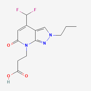 molecular formula C13H15F2N3O3 B3073642 3-[4-(difluoromethyl)-6-oxo-2-propyl-2,6-dihydro-7H-pyrazolo[3,4-b]pyridin-7-yl]propanoic acid CAS No. 1018126-85-6