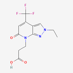molecular formula C12H12F3N3O3 B3073647 3-[2-ethyl-6-oxo-4-(trifluoromethyl)-2,6-dihydro-7H-pyrazolo[3,4-b]pyridin-7-yl]propanoic acid CAS No. 1018126-93-6