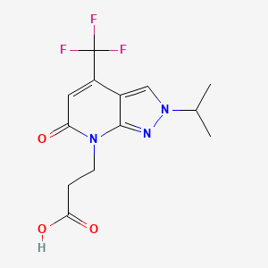 molecular formula C13H14F3N3O3 B3073650 3-(2-Isopropyl-6-oxo-4-(trifluoromethyl)-2H-pyrazolo[3,4-b]pyridin-7(6H)-yl)propanoic acid CAS No. 1018127-01-9