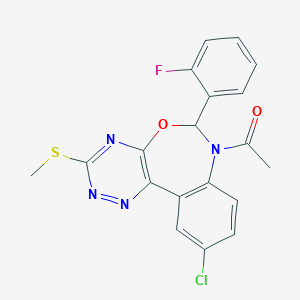 molecular formula C19H14ClFN4O2S B307366 1-[10-chloro-6-(2-fluorophenyl)-3-(methylsulfanyl)[1,2,4]triazino[5,6-d][3,1]benzoxazepin-7(6H)-yl]ethanone 