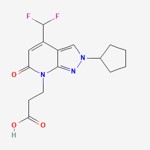 molecular formula C15H17F2N3O3 B3073674 3-[2-cyclopentyl-4-(difluoromethyl)-6-oxo-2,6-dihydro-7H-pyrazolo[3,4-b]pyridin-7-yl]propanoic acid CAS No. 1018127-70-2