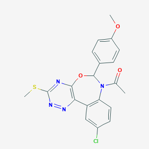 molecular formula C20H17ClN4O3S B307368 1-[10-chloro-6-(4-methoxyphenyl)-3-(methylsulfanyl)[1,2,4]triazino[5,6-d][3,1]benzoxazepin-7(6H)-yl]ethanone 