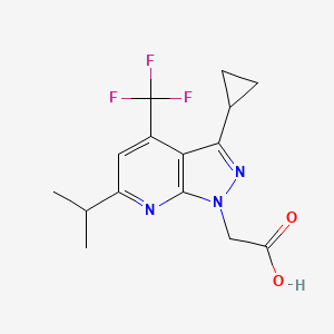 molecular formula C15H16F3N3O2 B3073740 2-(3-Cyclopropyl-6-isopropyl-4-(trifluoromethyl)-1H-pyrazolo[3,4-b]pyridin-1-yl)acetic acid CAS No. 1018144-00-7