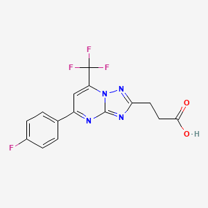 molecular formula C15H10F4N4O2 B3073748 3-(5-(4-Fluorophenyl)-7-(trifluoromethyl)-[1,2,4]triazolo[1,5-a]pyrimidin-2-yl)propanoic acid CAS No. 1018150-56-5