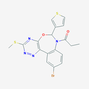 molecular formula C18H15BrN4O2S2 B307375 10-Bromo-7-propionyl-6-(3-thienyl)-6,7-dihydro[1,2,4]triazino[5,6-d][3,1]benzoxazepin-3-yl methyl sulfide 