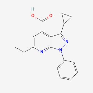 molecular formula C18H17N3O2 B3073758 3-cyclopropyl-6-ethyl-1-phenyl-1H-pyrazolo[3,4-b]pyridine-4-carboxylic acid CAS No. 1018151-19-3