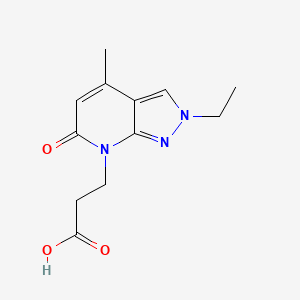 molecular formula C12H15N3O3 B3073765 3-(2-ethyl-4-methyl-6-oxo-2,6-dihydro-7H-pyrazolo[3,4-b]pyridin-7-yl)propanoic acid CAS No. 1018163-76-2