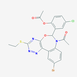 molecular formula C22H18BrClN4O4S B307379 2-[7-Acetyl-10-bromo-3-(ethylsulfanyl)-6,7-dihydro[1,2,4]triazino[5,6-d][3,1]benzoxazepin-6-yl]-4-chlorophenyl acetate 