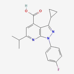 molecular formula C19H18FN3O2 B3073790 3-Cyclopropyl-1-(4-fluorophenyl)-6-isopropyl-1H-pyrazolo[3,4-b]pyridine-4-carboxylic acid CAS No. 1018164-62-9