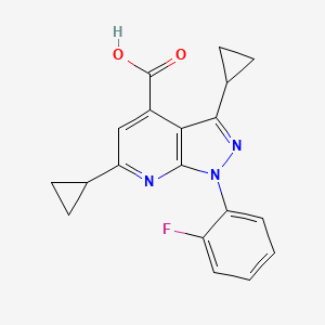 molecular formula C19H16FN3O2 B3073793 3,6-dicyclopropyl-1-(2-fluorophenyl)-1H-pyrazolo[3,4-b]pyridine-4-carboxylic acid CAS No. 1018164-66-3