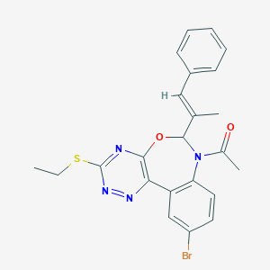molecular formula C23H21BrN4O2S B307380 7-Acetyl-10-bromo-6-(1-methyl-2-phenylvinyl)-6,7-dihydro[1,2,4]triazino[5,6-d][3,1]benzoxazepin-3-yl ethyl sulfide 