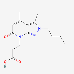molecular formula C15H21N3O3 B3073806 3-(2-Butyl-3,4-dimethyl-6-oxo-2H-pyrazolo[3,4-b]pyridin-7(6H)-yl)propanoic acid CAS No. 1018165-06-4