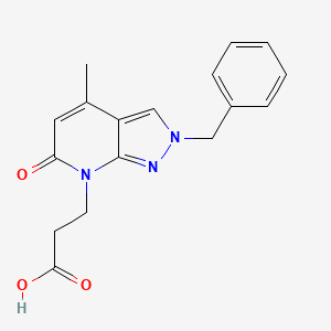 molecular formula C17H17N3O3 B3073814 3-(2-Benzyl-4-methyl-6-oxo-2H-pyrazolo[3,4-b]pyridin-7(6H)-yl)propanoic acid CAS No. 1018165-30-4